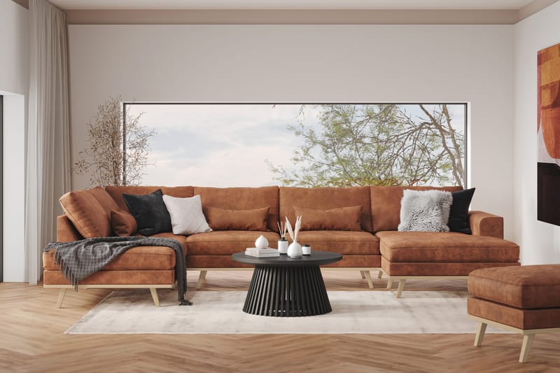 Copenhagen 5-istuttava Vasenkätinen U-muotoinen Sohva Divaanilla ja Divaanituolilla Keinonahkalla - Ruskea - Huonekalut - Sohva - U-Sohva