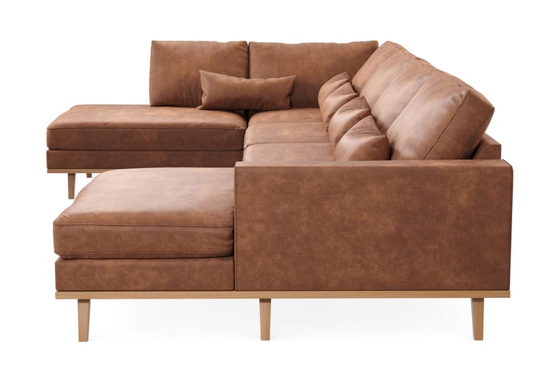 Copenhagen 5-istuttava Vasenkätinen U-muotoinen Sohva Divaanilla ja Divaanituolilla Keinonahkalla - Ruskea - Huonekalut - Sohva - U-Sohva