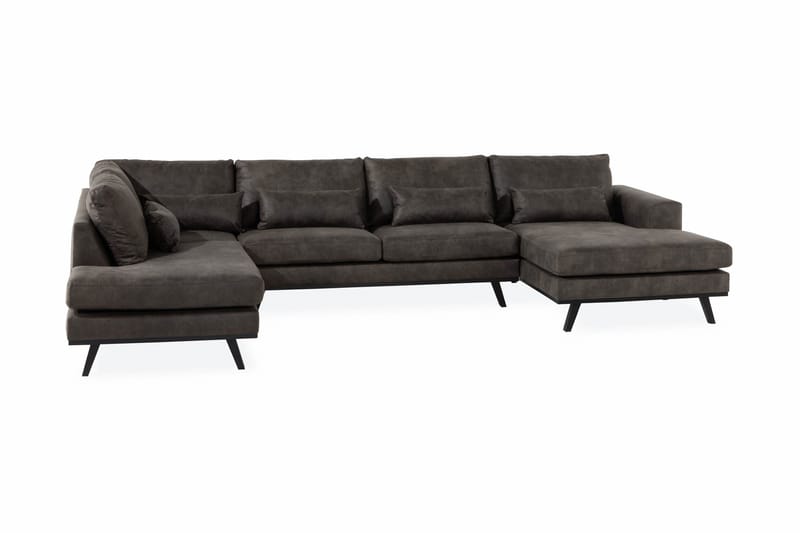 Copenhagen 5-istuttava Vasenkätinen U-muotoinen Sohva Divaanilla ja Divaanituolilla Keinonahkalla - Tummanharmaa - Huonekalut - Sohva - U-Sohva