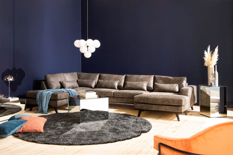 Copenhagen 5-istuttava Vasenkätinen U-muotoinen Sohva Divaanilla ja Divaanituolilla Keinonahkalla - Tummanharmaa - Huonekalut - Sohva - U-Sohva