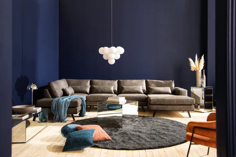 Copenhagen 5-istuttava Vasenkätinen U-muotoinen Sohva Divaanilla ja Divaanituolilla Keinonahkalla - Tummanharmaa - Huonekalut - Sohva - U-Sohva