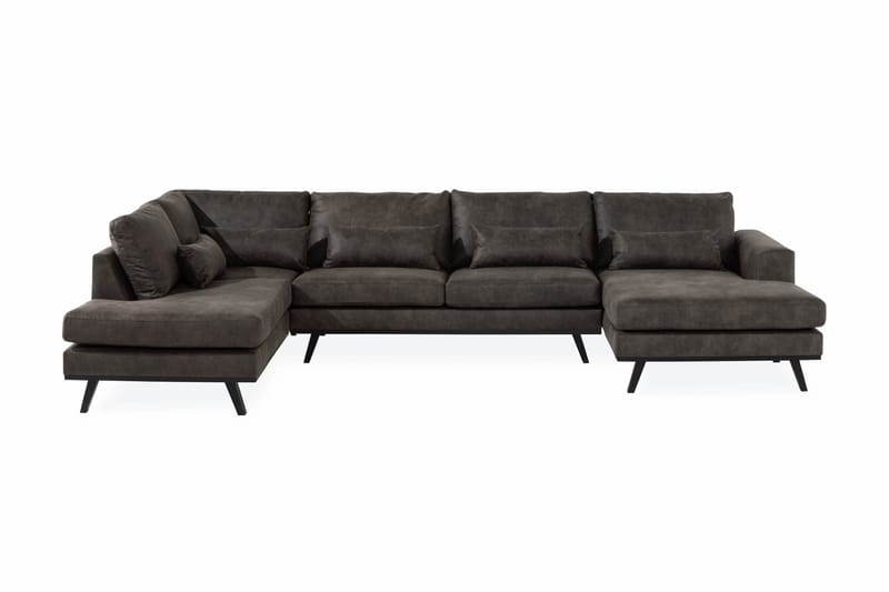 Copenhagen 5-istuttava Vasenkätinen U-muotoinen Sohva Divaanilla ja Divaanituolilla Keinonahkalla - Tummanharmaa - Huonekalut - Sohva - U-Sohva