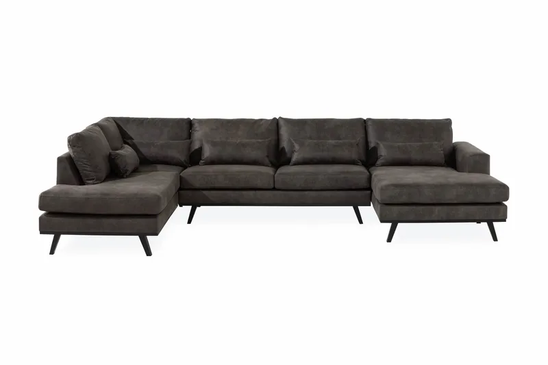 Copenhagen 5-istuttava Vasenkätinen U-muotoinen Sohva Divaanilla ja Divaanituolilla Keinonahkalla, Tummanharmaa