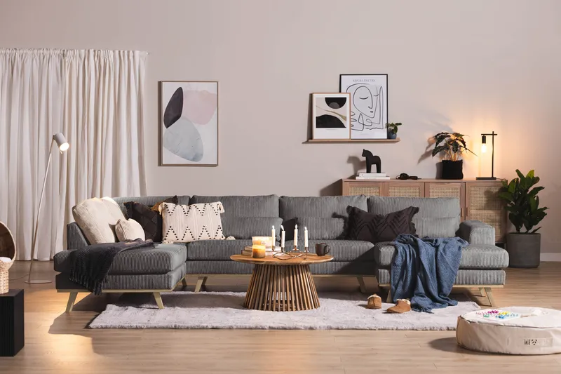 Copenhagen 5-istuttava Vasenkätinen U-muotoinen Sohva Divaanilla ja Divaanituolilla Manchester-kankaalla - Tummanharmaa - Huonekalut - Sohva - U-Sohva