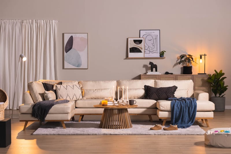 Copenhagen 5-istuttava Vasenkätinen U-muotoinen Sohva Divaanilla ja Divaanituolilla Sametilla - Beige - Huonekalut - Sohva - U-Sohva