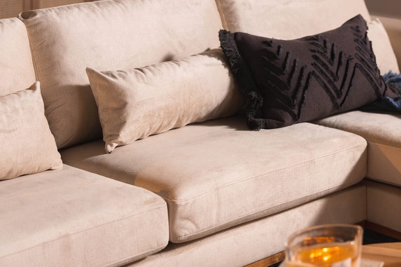 Copenhagen 5-istuttava Vasenkätinen U-muotoinen Sohva Divaanilla ja Divaanituolilla Sametilla - Beige - Huonekalut - Sohva - U-Sohva