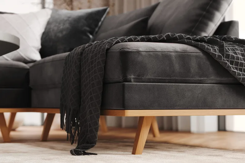 Copenhagen 5-istuttava Vasenkätinen U-muotoinen Sohva Divaanilla ja Divaanituolilla Sametilla - Tummanharmaa - Huonekalut - Sohva - U-Sohva