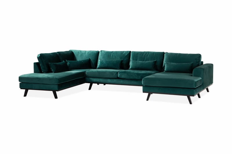 Copenhagen 5-istuttava Vasenkätinen U-muotoinen Sohva Divaanilla ja Divaanituolilla Sametilla - Vihreä - Huonekalut - Sohva - U-Sohva