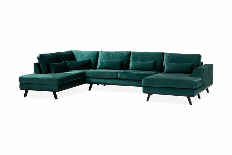 Copenhagen 5-istuttava Vasenkätinen U-muotoinen Sohva Divaanilla ja Divaanituolilla Sametilla - Vihreä - Huonekalut - Sohva - U-Sohva
