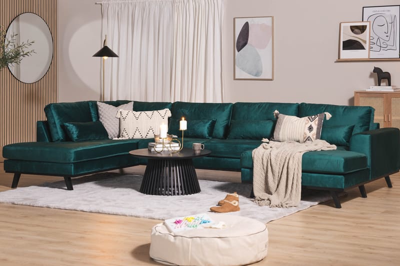 Copenhagen 5-istuttava Vasenkätinen U-muotoinen Sohva Divaanilla ja Divaanituolilla Sametilla - Vihreä - Huonekalut - Sohva - U-Sohva
