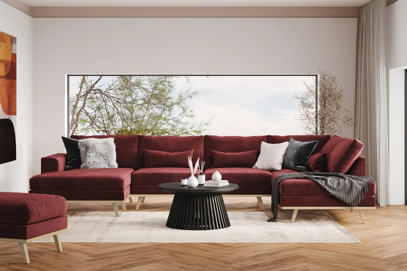 Copenhagen 5-istuttava Vasenkätinen U-muotoinen Sohva Divaanilla ja Divaanituolilla Sametilla - Violetti - Huonekalut - Sohva - U-Sohva