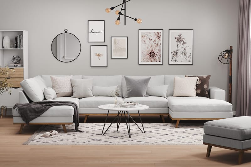 Copenhagen 5-istuttava Vasenkätinen U-muotoinen Sohva Divaanilla ja Schäslongilla Kankaalla - Harmaa - Huonekalut - Sohva - U-Sohva