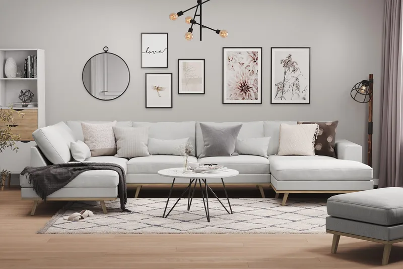 Copenhagen 5-istuttava Vasenkätinen U-muotoinen Sohva Divaanilla ja Schäslongilla Kankaalla - Harmaa - Huonekalut - Sohva - U-Sohva