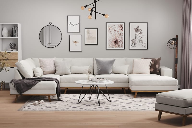 Copenhagen 5-istuttava Vasenkätinen U-muotoinen Sohva Divaanilla ja Schäslongilla Kankaalla - Vaaleanharmaa - Huonekalut - Sohva - U-Sohva