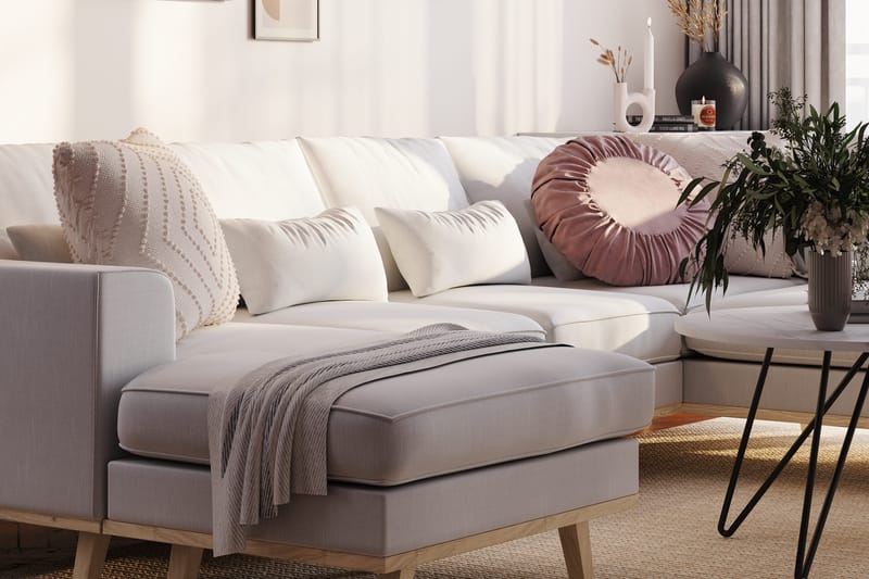 Copenhagen Compact 4-istuttava Oikeakätinen U-muotoinen Sohva Divaanilla ja Schäslongilla Kankaalla - Vaaleanharmaa - Huonekalut - Sohva - U-Sohva