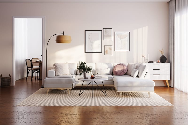 Copenhagen Compact 4-istuttava Oikeakätinen U-muotoinen Sohva Divaanilla ja Schäslongilla Kankaalla - Vaaleanharmaa - Huonekalut - Sohva - U-Sohva