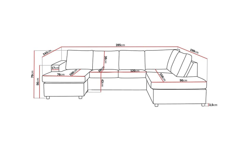 Crazy 4-istuttava Oikeakätinen U-muotoinen Large Sohva Divaanilla ja Divaanituolilla Kankaalla - Antrasiitti - Huonekalut - Sohva - U-Sohva