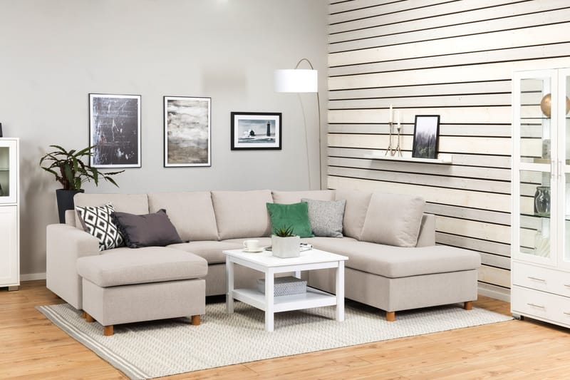 Crazy 4-istuttava Oikeakätinen U-muotoinen Large Sohva Divaanilla ja Divaanituolilla Kankaalla - Beige - Huonekalut - Sohva - U-Sohva