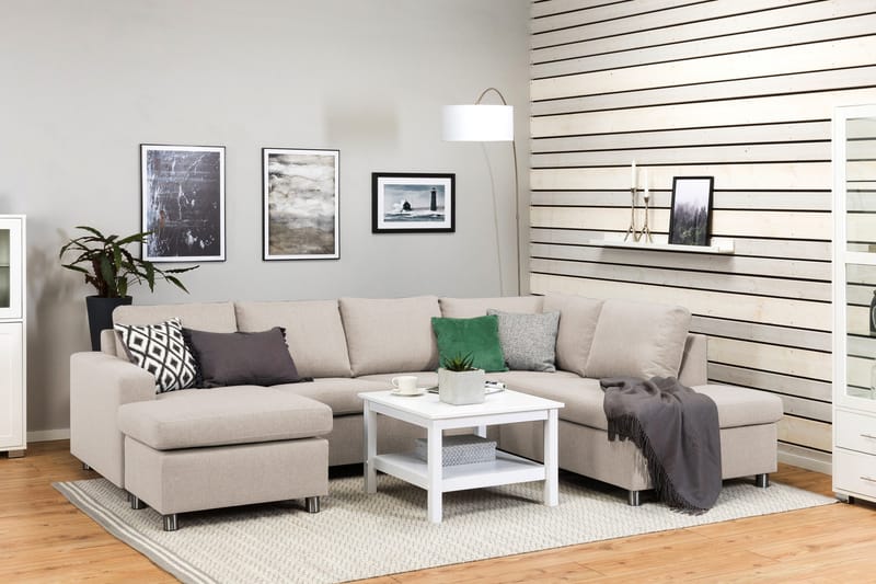 Crazy 4-istuttava Oikeakätinen U-muotoinen Large Sohva Divaanilla ja Divaanituolilla Kankaalla - Beige - Huonekalut - Sohva - U-Sohva