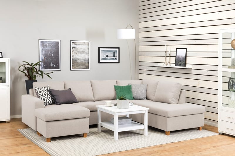 Crazy 4-istuttava Oikeakätinen U-muotoinen Large Sohva Divaanilla ja Divaanituolilla Kankaalla - Beige - Huonekalut - Sohva - U-Sohva