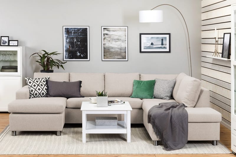 Crazy 4-istuttava Oikeakätinen U-muotoinen Large Sohva Divaanilla ja Divaanituolilla Kankaalla - Beige - Huonekalut - Sohva - U-Sohva