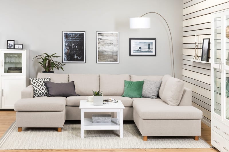 Crazy 4-istuttava Oikeakätinen U-muotoinen Large Sohva Divaanilla ja Divaanituolilla Kankaalla - Beige - Huonekalut - Sohva - U-Sohva