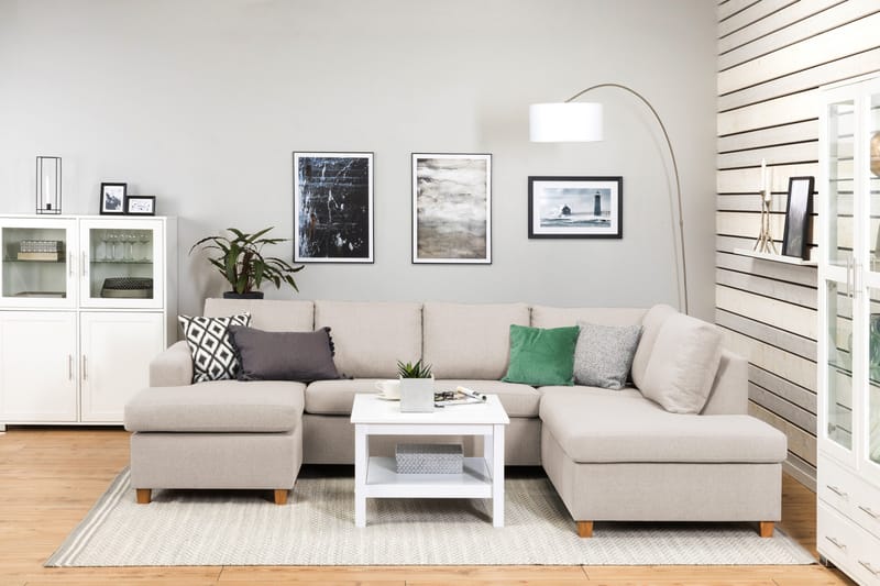 Crazy 4-istuttava Oikeakätinen U-muotoinen Large Sohva Divaanilla ja Divaanituolilla Kankaalla - Beige - Huonekalut - Sohva - U-Sohva