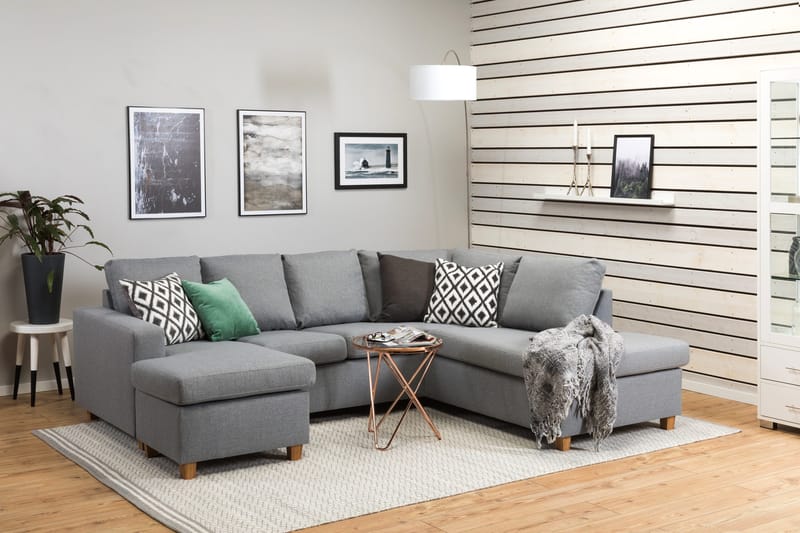 Crazy 4-istuttava Oikeakätinen U-muotoinen Large Sohva Divaanilla ja Divaanituolilla Kankaalla - Harmaa - Huonekalut - Sohva - U-Sohva