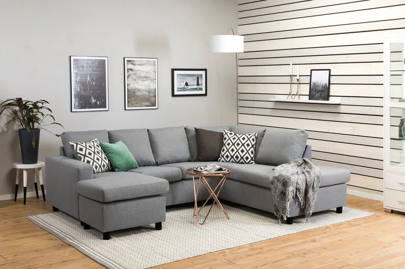 Crazy 4-istuttava Oikeakätinen U-muotoinen Large Sohva Divaanilla ja Divaanituolilla Kankaalla - Harmaa - Huonekalut - Sohva - U-Sohva