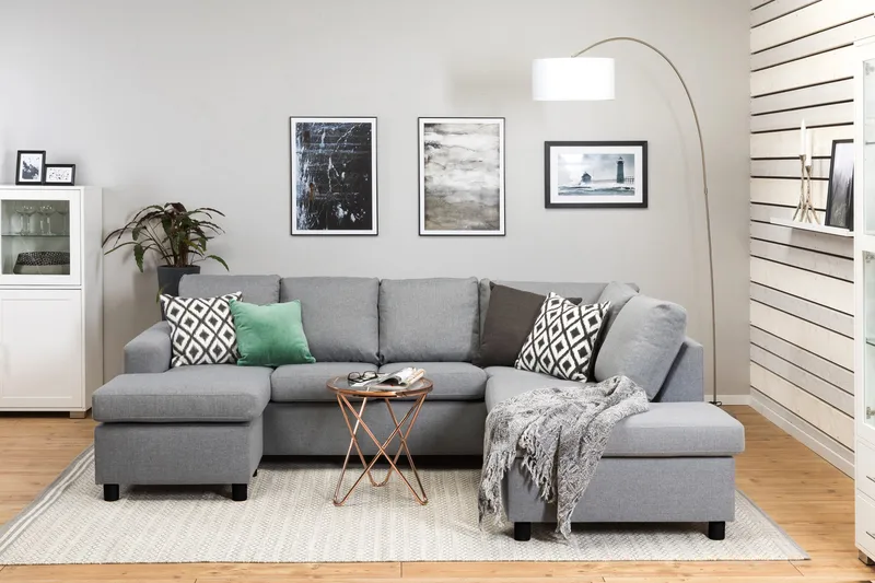 Crazy 4-istuttava Oikeakätinen U-muotoinen Large Sohva Divaanilla ja Divaanituolilla Kankaalla - Harmaa - Huonekalut - Sohva - U-Sohva