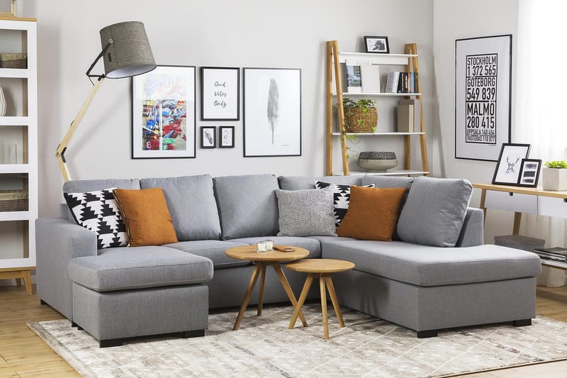 Crazy 4-istuttava Oikeakätinen U-muotoinen Large Sohva Divaanilla ja Divaanituolilla Kankaalla - Harmaa - Huonekalut - Sohva - U-Sohva