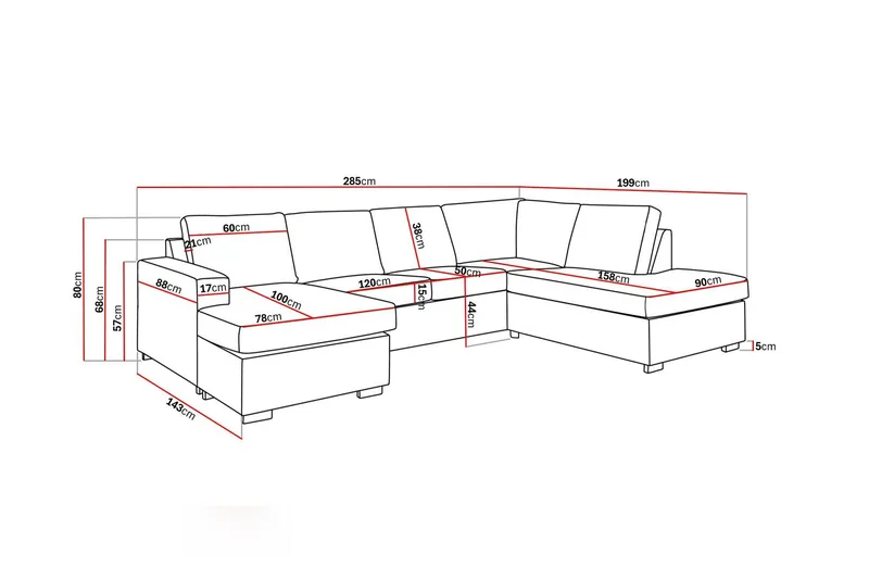 Crazy 4-istuttava Oikeakätinen U-muotoinen Large Sohva Divaanilla ja Divaanituolilla Kankaalla - Harmaa - Huonekalut - Sohva - U-Sohva