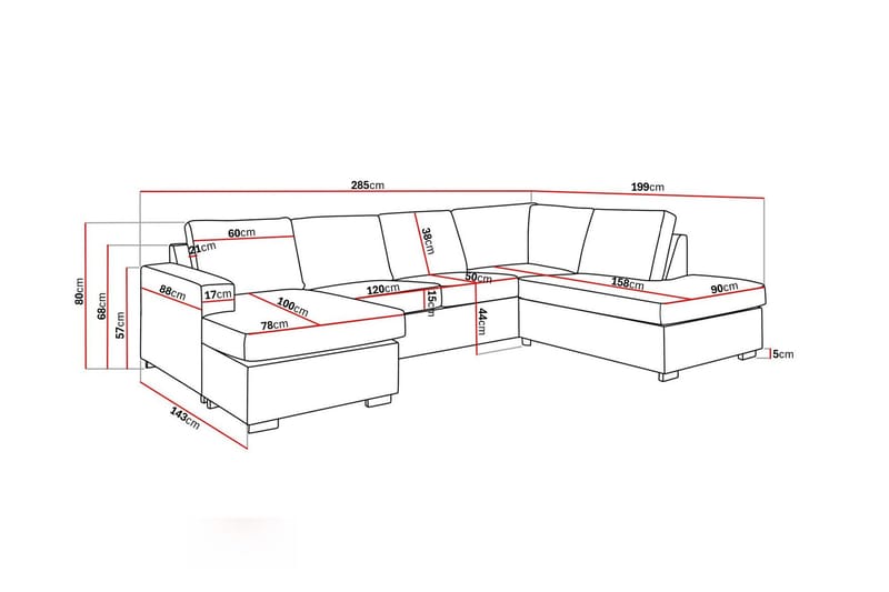 Crazy 4-istuttava Oikeakätinen U-muotoinen Large Sohva Divaanilla ja Divaanituolilla Kankaalla - Harmaa - Huonekalut - Sohva - U-Sohva