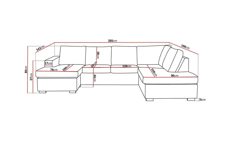 Crazy 4-istuttava Oikeakätinen U-muotoinen Large Sohva Divaanilla ja Divaanituolilla Kankaalla - Tummanharmaa - Huonekalut - Sohva - U-Sohva