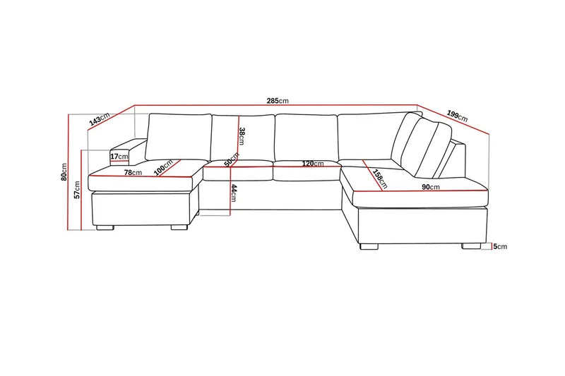 Crazy 4-istuttava Oikeakätinen U-muotoinen Large Sohva Divaanilla ja Divaanituolilla Keinonahkalla - Musta - Huonekalut - Sohva - U-Sohva