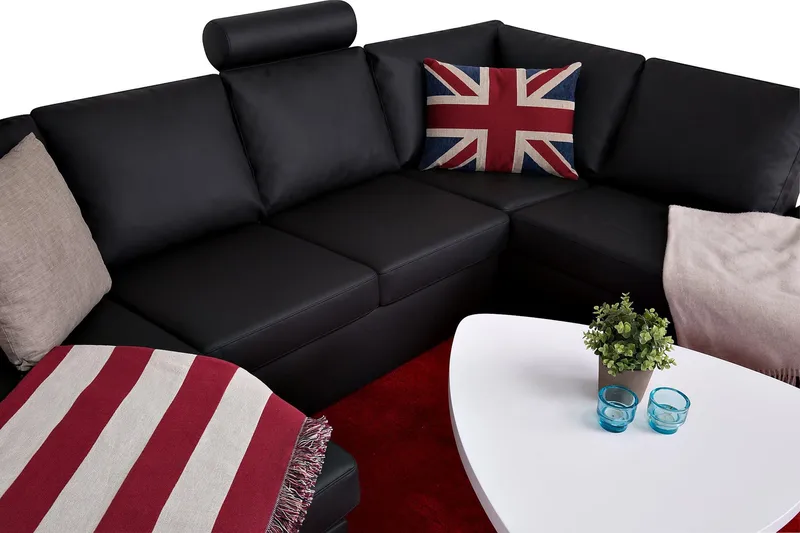 Crazy 4-istuttava Oikeakätinen U-muotoinen Large Sohva Divaanilla ja Divaanituolilla Keinonahkalla - Musta - Huonekalut - Sohva - U-Sohva