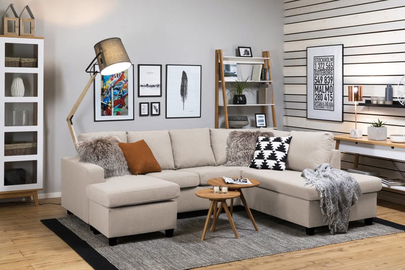 Crazy 4-istuttava Oikeakätinen U-muotoinen Small Sohva Divaanilla ja Divaanituolilla Kankaalla - Beige - Huonekalut - Sohva - Divaanisohva