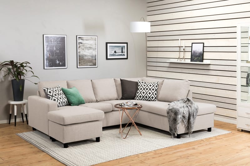 Crazy 4-istuttava Oikeakätinen U-muotoinen Small Sohva Divaanilla ja Divaanituolilla Kankaalla - Beige - Huonekalut - Sohva - U-Sohva