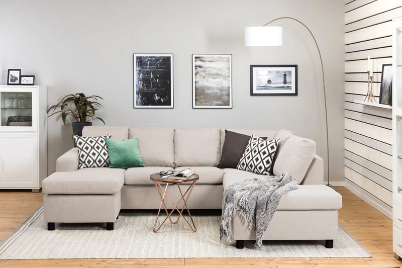 Crazy 4-istuttava Oikeakätinen U-muotoinen Small Sohva Divaanilla ja Divaanituolilla Kankaalla - Beige - Huonekalut - Sohva - U-Sohva