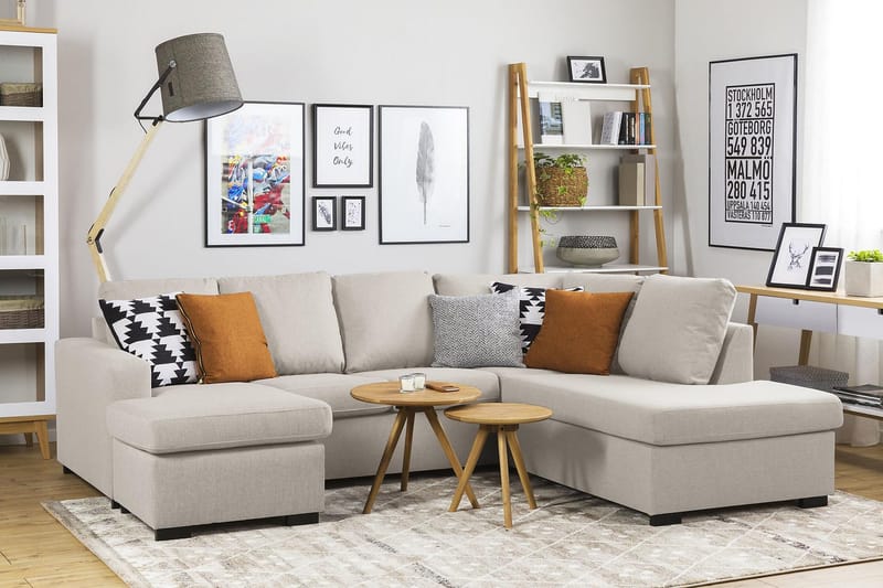 Crazy 4-istuttava Oikeakätinen U-muotoinen Small Sohva Divaanilla ja Divaanituolilla Kankaalla - Beige - Huonekalut - Sohva - U-Sohva