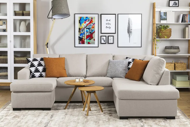 Crazy 4-istuttava Oikeakätinen U-muotoinen Small Sohva Divaanilla ja Divaanituolilla Kankaalla - Beige - Huonekalut - Sohva - U-Sohva