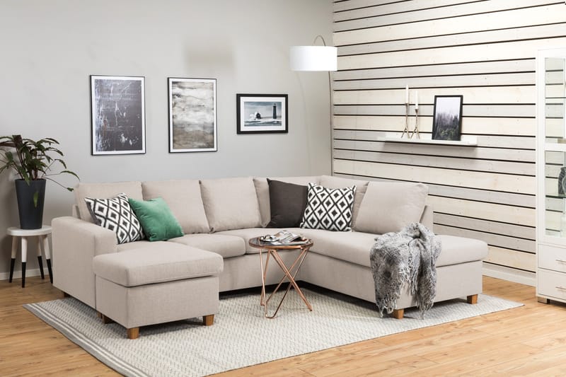 Crazy 4-istuttava Oikeakätinen U-muotoinen Small Sohva Divaanilla ja Divaanituolilla Kankaalla - Beige - Huonekalut - Sohva - U-Sohva