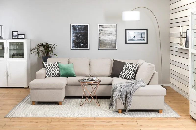 Crazy 4-istuttava Oikeakätinen U-muotoinen Small Sohva Divaanilla ja Divaanituolilla Kankaalla - Beige - Huonekalut - Sohva - U-Sohva