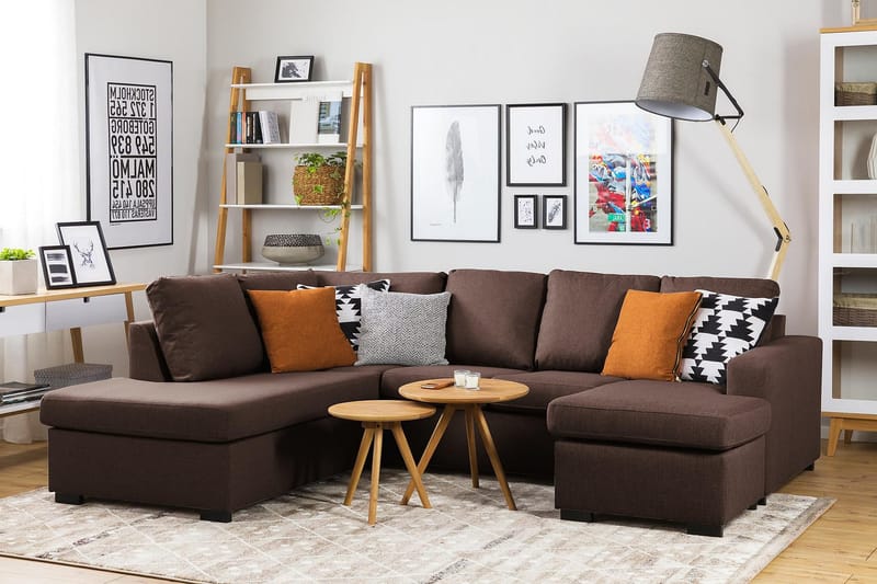 Crazy 4-istuttava Oikeakätinen U-muotoinen Small Sohva Divaanilla ja Divaanituolilla Kankaalla - Ruskea - Huonekalut - Sohva - U-Sohva