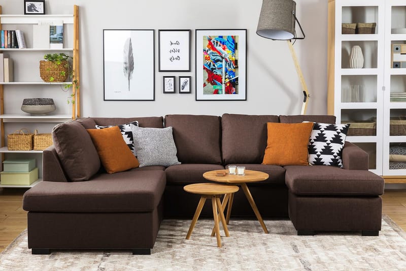 Crazy 4-istuttava Oikeakätinen U-muotoinen Small Sohva Divaanilla ja Divaanituolilla Kankaalla - Ruskea - Huonekalut - Sohva - U-Sohva