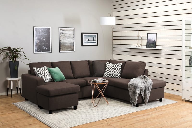 Crazy 4-istuttava Oikeakätinen U-muotoinen Small Sohva Divaanilla ja Divaanituolilla Kankaalla - Ruskea - Huonekalut - Sohva - U-Sohva