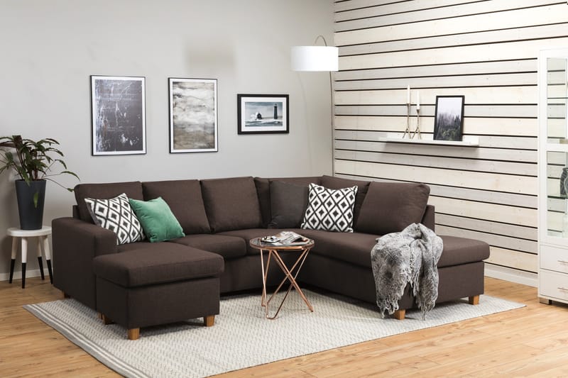 Crazy 4-istuttava Oikeakätinen U-muotoinen Small Sohva Divaanilla ja Divaanituolilla Kankaalla - Ruskea - Huonekalut - Sohva - U-Sohva