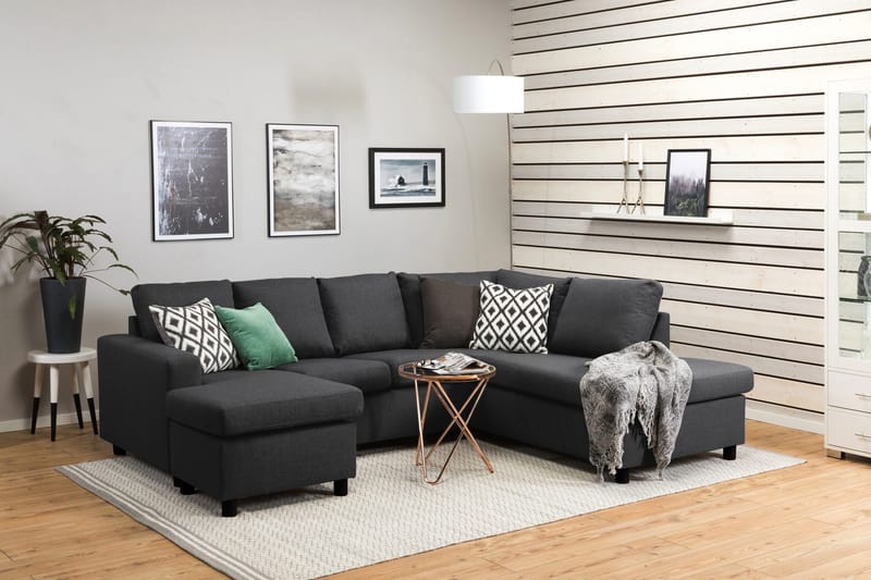 Crazy 4-istuttava Oikeakätinen U-muotoinen Small Sohva Divaanilla ja Divaanituolilla Kankaalla - Tummanharmaa - Huonekalut - Sohva - U-Sohva