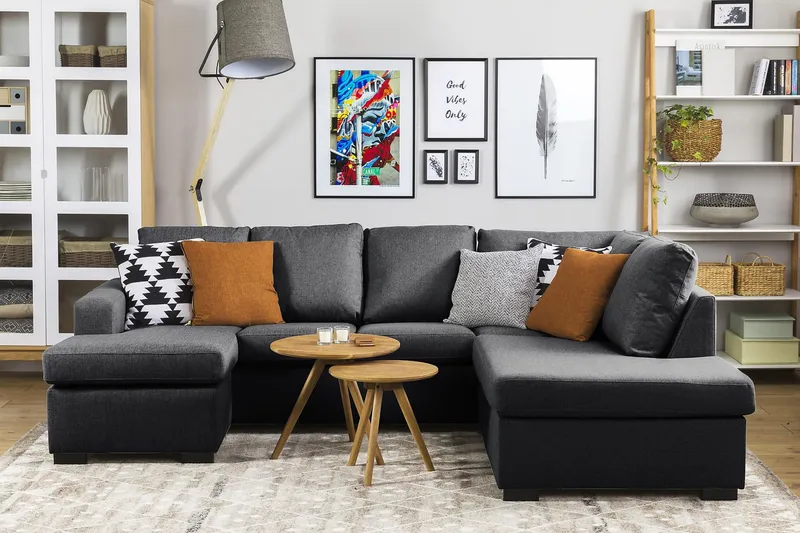 Crazy 4-istuttava Oikeakätinen U-muotoinen Small Sohva Divaanilla ja Divaanituolilla Kankaalla - Tummanharmaa - Huonekalut - Sohva - U-Sohva