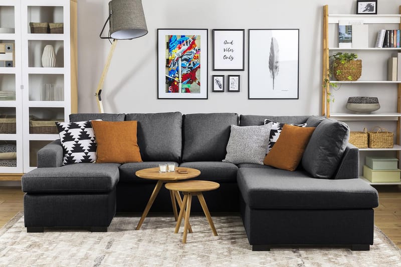 Crazy 4-istuttava Oikeakätinen U-muotoinen Small Sohva Divaanilla ja Divaanituolilla Kankaalla - Tummanharmaa - Huonekalut - Sohva - U-Sohva